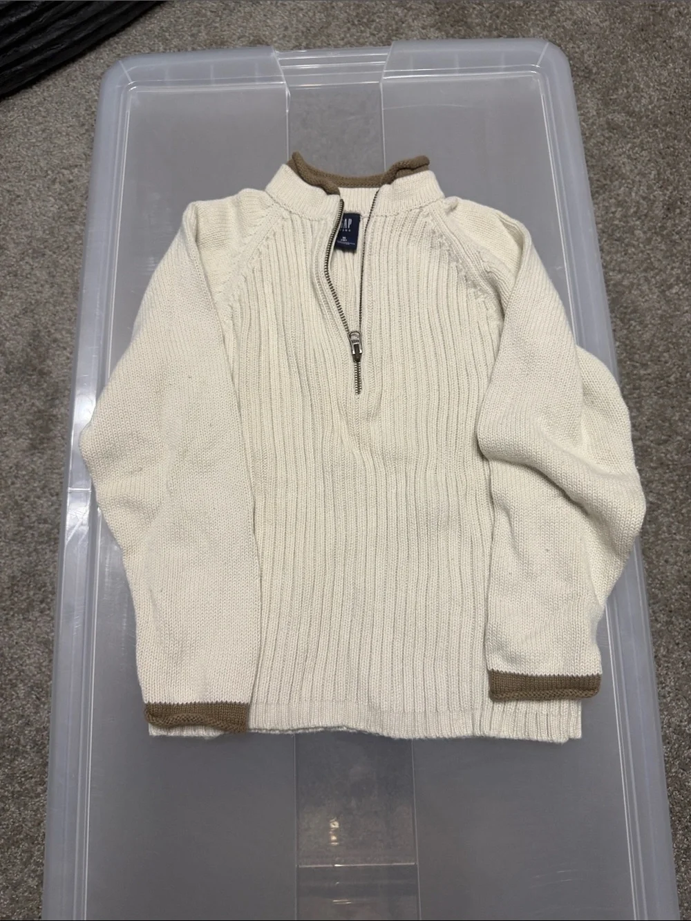 Kids size M Gap Cream Half-Zip Ribbed Sweater with Contrast Trim